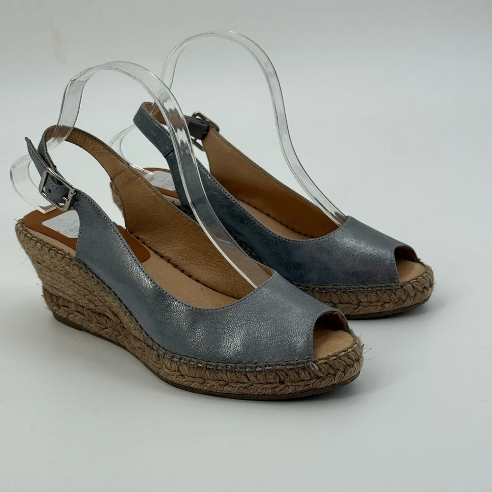Kanna Metallic Silver Espadrille Wedge Slingback Peep Toe Sandal Summer Chic - Picture 13 of 16